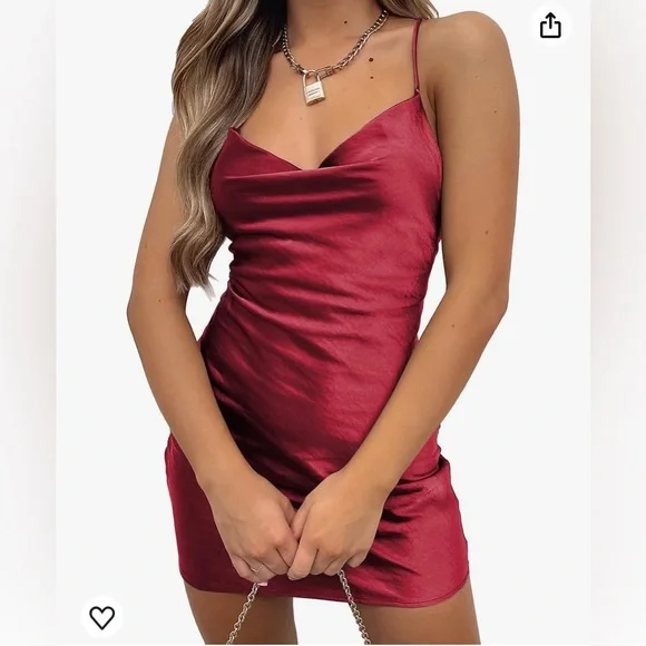 open lace back dress Satin Cowl Neck Backless Mini Dress in Red main image 1